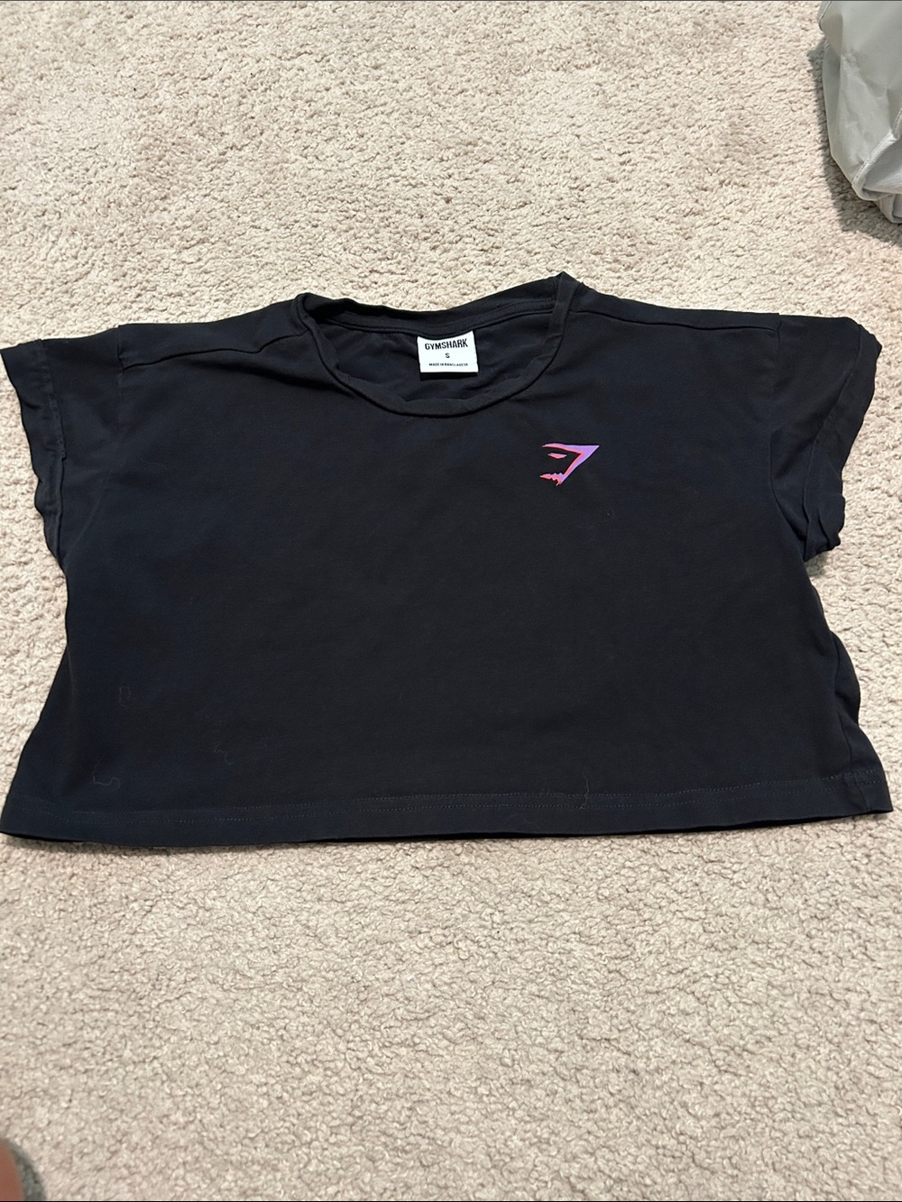 Gymshark Black Crop Top with Pink Logo